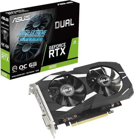 بطاقة رسومات الألعاب ASUS Dual NVIDIA GeForce RTX 3050 6GB OC Edition - PCIe 4.0، ذاكرة GDDR6 سعة 6 جيجابايت، HDMI 2.1، DisplayPort 1.4a، تصميم بفتحتين، تصميم مروحة Axial-tech، تقنية 0dB، دعامة فولاذية in Kuwait
