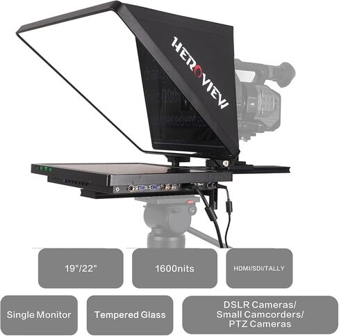Heroview 22 بوصة XBASE Series عالية السطوع شاشة واحدة ستوديو ملقن 1600nits HDMI/SDI/VGA/Tally، حلقة من خلال، برنامج متضمن، زجاج مقسى، للاستوديوهات، البث المباشر، التعليم in Kuwait