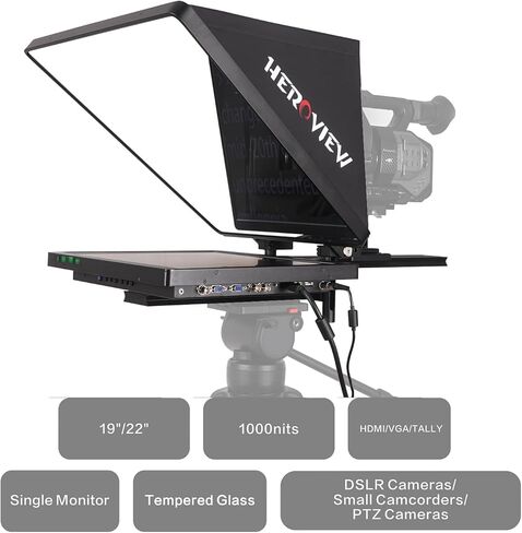Heroview D Series 19 بوصة عالية السطوع شاشة واحدة ستوديو ملقن 1000nits HDMI/VGA، برنامج متضمن، زجاج مقسى سهل الإعداد، للاستوديوهات، البث المباشر، التعليم، إطار التصنيع باستخدام الحاسب الآلي in Kuwait