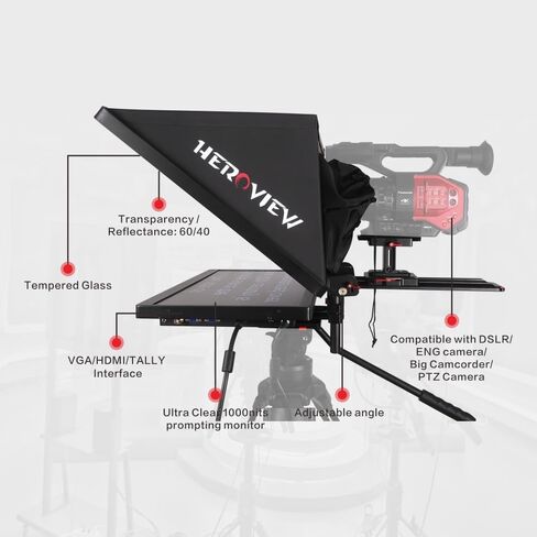 Heroview D Series 19 بوصة عالية السطوع شاشة واحدة ستوديو ملقن 1000nits HDMI/VGA، برنامج متضمن، زجاج مقسى سهل الإعداد، للاستوديوهات، البث المباشر، التعليم، إطار التصنيع باستخدام الحاسب الآلي in Kuwait