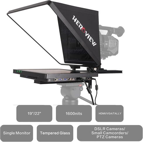 Heroview 19" XBASE Series High Brightness Single Monitor Studio teleprompter 1600nits HDMI/VGA/Tally, Software Included, Tempered Glass Easy Set-up, for Studios, Interview, Live Stream,Education in Kuwait