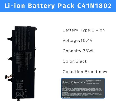 استبدال بطارية الكمبيوتر المحمول C41N1802 لسلسلة Asus Rog Zephyrus S 3s Plus GX701 GX701GW GX701GX GX735GV GX735GW GX735GX [15.4 فولت 76 وات] in Kuwait