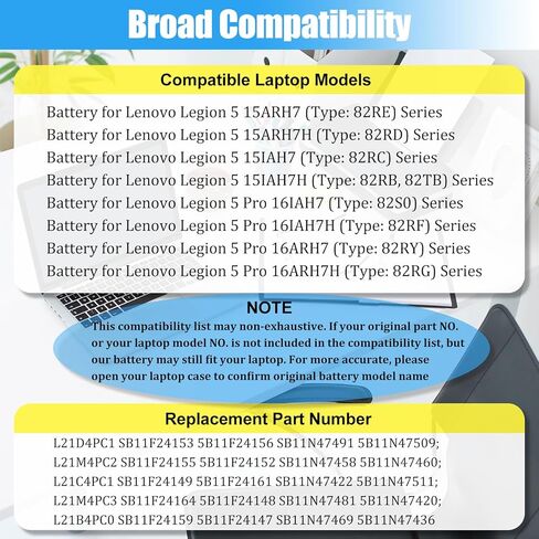 استبدال بطارية L21D4PC1 L21M4PC2 لجهاز Lenovo Legion 5 15ARH7H 15IAH7H Legion 5 Pro 16IAH7H 16ARH7H سلسلة بطارية الكمبيوتر المحمول L21C4PC1 L21M4PC3 L21B4PC0 SB11F24153 5B11F24152 80Wh in Kuwait