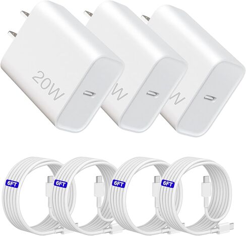 20W Fast Charger 3 Pack with 4 Pack 6FT Type C to C Cables,USB C Wall Charger Blocks Compatible with iPhone 17/17 Plus/17 Pro/17 Pro Max/16/16 Plus/16 Pro/16 Pro Max/15/15 Pro Max in Kuwait