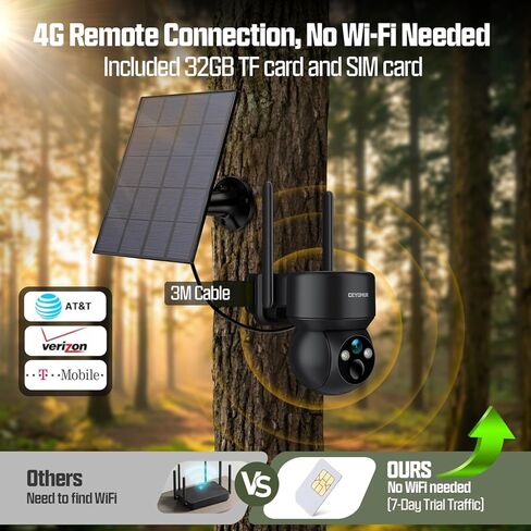 كاميرات مراقبة CEYOMUR لاسلكية في الهواء الطلق، كاميرا أمان خلوية 4G LTE مع بطاقة SIM مدمجة، كاميرا أمان خارجية مع رؤية ليلية ملونة 2K، عرض PTZ بزاوية 360 درجة، صوت ثنائي الاتجاه، IP66، لا حاجة إلى WiFi in Kuwait