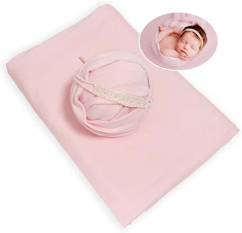 Newborn Photography Wraps Baby Photo Posing Props Stretch Fabric for Infant Photoshoot (Light Blue, Backdrop with Wrap) in Kuwait