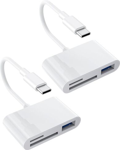 قطعتان من قارئ بطاقات USB C إلى SD، وقارئ بطاقات ذاكرة SD/TF/USB 3 في 1، متوافق مع iPhone15 16 17، لنقل الصور/الفيديو in Kuwait