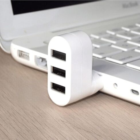 Portable 180 Degree Rotatable 3-Port USB Hub, High Speed Mini USB Splitter Expansion Adapter Compatible with Laptop, Desktop (White) in Saudi Arabia