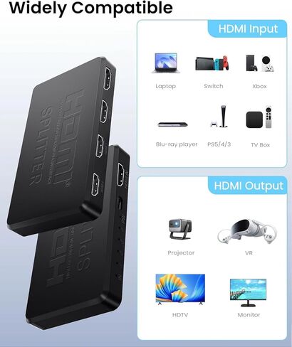 مقسم HDMI 4 في 1، يدعم النسخ/النسخ من شاشة مصدر واحدة إلى 4 شاشات HDM (نسخ الشاشة فقط، غير قابل للتوسيع)، مقسم HDMI بـ 4 منافذ للتلفزيون ثلاثي الأبعاد، 1080 بكسل، UHD (كابل HDMI غير متضمن) in Kuwait