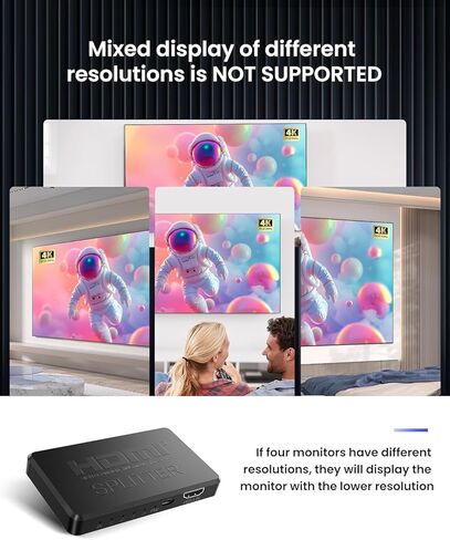 مقسم HDMI 4 في 1، يدعم النسخ/النسخ من شاشة مصدر واحدة إلى 4 شاشات HDM (نسخ الشاشة فقط، غير قابل للتوسيع)، مقسم HDMI بـ 4 منافذ للتلفزيون ثلاثي الأبعاد، 1080 بكسل، UHD (كابل HDMI غير متضمن) in Kuwait