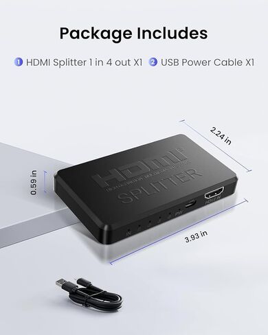 مقسم HDMI 4 في 1، يدعم النسخ/النسخ من شاشة مصدر واحدة إلى 4 شاشات HDM (نسخ الشاشة فقط، غير قابل للتوسيع)، مقسم HDMI بـ 4 منافذ للتلفزيون ثلاثي الأبعاد، 1080 بكسل، UHD (كابل HDMI غير متضمن) in Kuwait