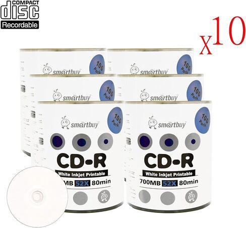 Smartbuy 6000-disc 700mb/80min 52x CD-R White Inkjet Hub Printable Blank Recordable Media Disc in Kuwait