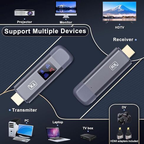 جهاز إرسال واستقبال HDMI لاسلكي TTQ، موسع HDMI لاسلكي TTQ يدعم 4K، غطاء معدني، شاشة LED، نطاق 100 قدم، 2.4G&5G، للكمبيوتر/الكمبيوتر المحمول/الكاميرا/HDTV/جهاز العرض/صندوق التلفزيون in Kuwait