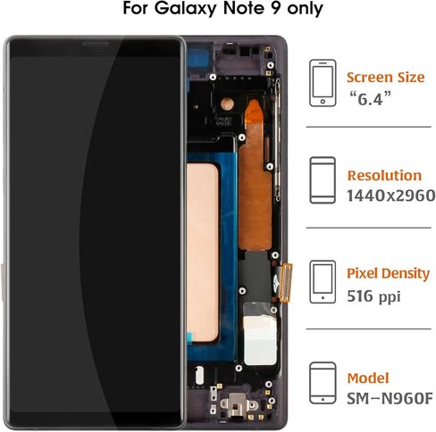 InCell Note 9 LCD (بدون وظيفة بصمة الإصبع) مع استبدال شاشة إطار أسود منتصف الليل لهاتف Samsung Galaxy Note 9 N960U N960F N960W LCD مجموعة رقمية تعمل باللمس in Kuwait