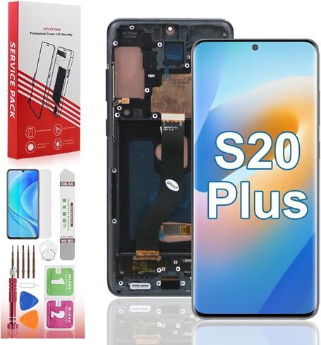 شاشة OLED لهاتف Samsung Galaxy S20 Plus 5G G986 بديلة لشاشة Samsung Galaxy S20 Plus G985 OLED مجموعة محول رقمي لشاشة تعمل باللمس مع أدوات (مع بصمة الإصبع، إطار أسود) in Kuwait