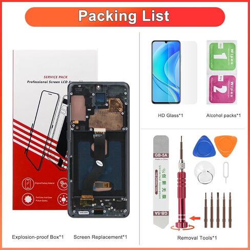 شاشة OLED لهاتف Samsung Galaxy S20 Plus 5G G986 بديلة لشاشة Samsung Galaxy S20 Plus G985 OLED مجموعة محول رقمي لشاشة تعمل باللمس مع أدوات (مع بصمة الإصبع، إطار أسود) in Kuwait