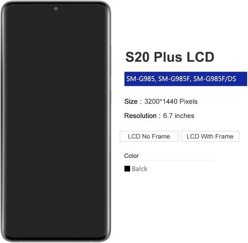 شاشة OLED لهاتف Samsung Galaxy S20 Plus 5G G986 بديلة لشاشة Samsung Galaxy S20 Plus G985 OLED مجموعة محول رقمي لشاشة تعمل باللمس مع أدوات (مع بصمة الإصبع، إطار أسود) in Kuwait