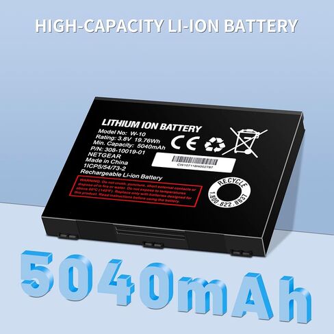 W-10 for Netgear MR1100 Battery - Replacement for Netgear Nighthawk M1 LTE MR1100, W-10 Mobile Hotspot Router Battery 5040mAh Model P/N: 308-10019-01 in Kuwait