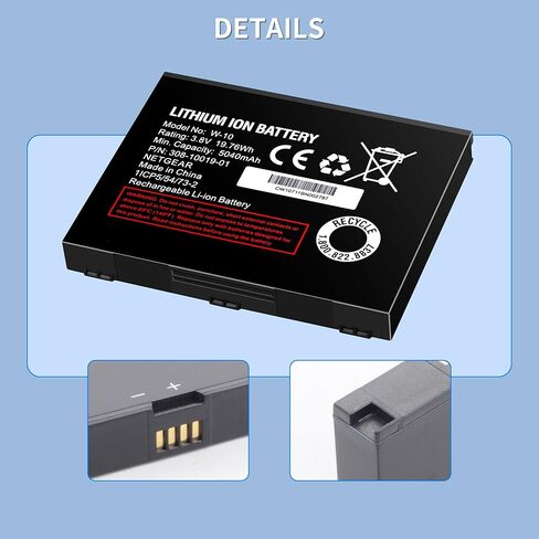 W-10 for Netgear MR1100 Battery - Replacement for Netgear Nighthawk M1 LTE MR1100, W-10 Mobile Hotspot Router Battery 5040mAh Model P/N: 308-10019-01 in Kuwait