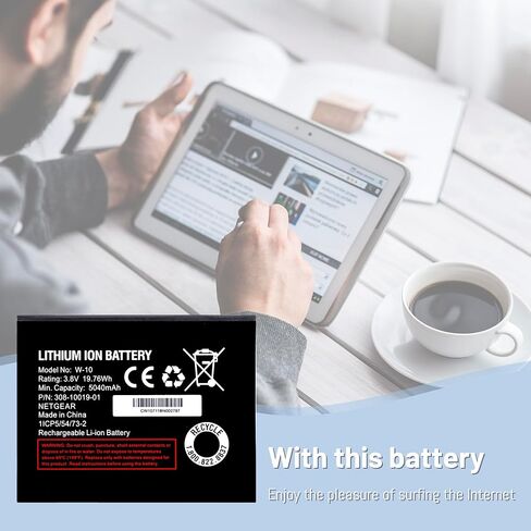 W-10 for Netgear MR1100 Battery - Replacement for Netgear Nighthawk M1 LTE MR1100, W-10 Mobile Hotspot Router Battery 5040mAh Model P/N: 308-10019-01 in Kuwait