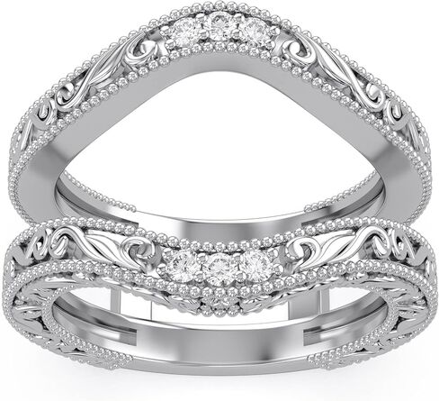 AFFY Mother's Day Jewelry Gifts Filigree Vintage Wedding Ring Guard Enhancer with Sparkling Cubic Zirconia in 14k Gold Over Sterling Silver Gifts for Womens in Saudi Arabia