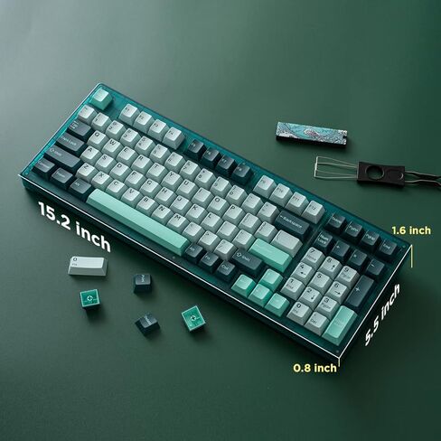 YUNZII Keynovo IF98 98 Key 96% 1800 لوحة مفاتيح ميكانيكية للألعاب ذات حشية قابلة للتبديل السريع مع أغطية مفاتيح PBT مزدوجة، وإضاءة خلفية RGB لجهاز Mac & Win (مفتاح خطي مخصص، أخضر) in Kuwait
