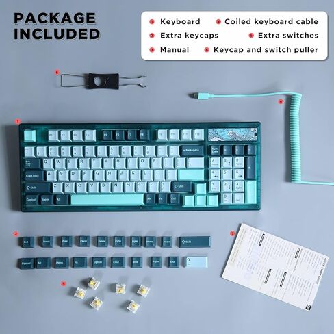 YUNZII Keynovo IF98 98 Key 96% 1800 لوحة مفاتيح ميكانيكية للألعاب ذات حشية قابلة للتبديل السريع مع أغطية مفاتيح PBT مزدوجة، وإضاءة خلفية RGB لجهاز Mac & Win (مفتاح خطي مخصص، أخضر) in Kuwait