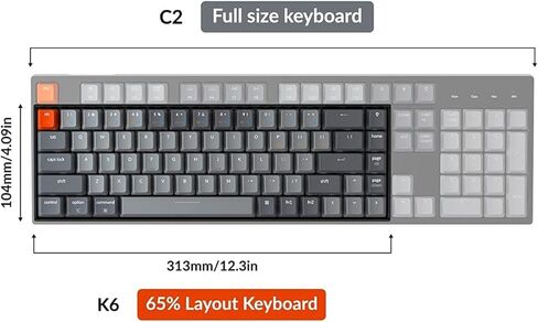 لوحة مفاتيح Keychron K6 Gaming Mechanicak لاسلكية/سلكية، تخطيط 65%، 68 مفتاحًا، لوحة مفاتيح بلوتوث مدمجة مع إضاءة خلفية بيضاء، تمرير N-Key، مفتاح Gateron G Pro Red لنظام التشغيل Mac Windows in Kuwait