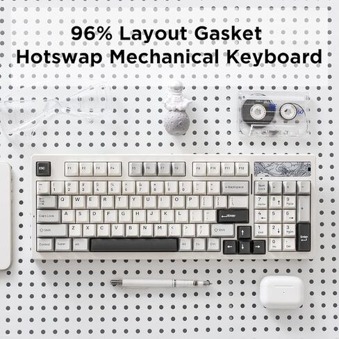 YUNZII Keynovo IF98 98 Key 96% 1800 Hot Swappable Gasket Mechanical Gaming Keyboard with Double Shot PBT Keycaps, RGB Backlight for Mac & Win (Custom Linear Switch, White) in Kuwait