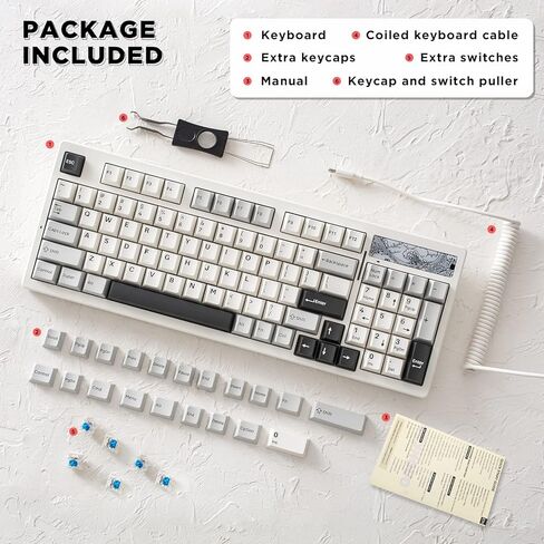 YUNZII Keynovo IF98 98 Key 96% 1800 Hot Swappable Gasket Mechanical Gaming Keyboard with Double Shot PBT Keycaps, RGB Backlight for Mac & Win (Custom Linear Switch, White) in Kuwait