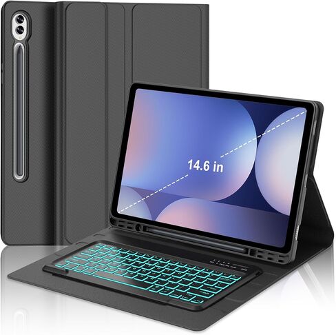 حافظة لوحة مفاتيح بإضاءة خلفية لجهاز Samsung Tab S10 Ultra/S9 Ultra/S8 Ultra مقاس 14.6 بوصة، لوحة مفاتيح قابلة للفصل لجهاز Galaxy S10 Ultra Tab حافظة ذكية مع فتحة قلم، إضاءة خلفية 7 ألوان، نحيفة ومحمولة، أسود in Kuwait