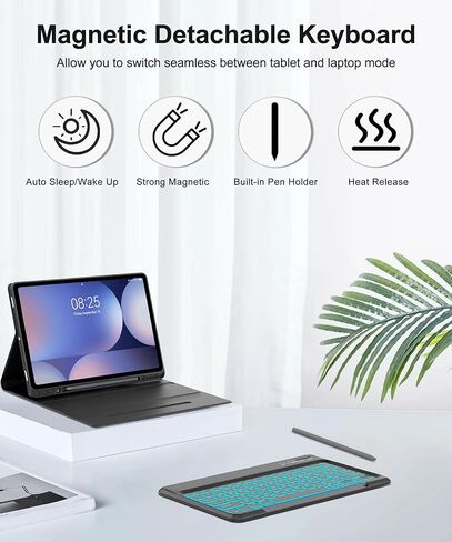 حافظة لوحة مفاتيح بإضاءة خلفية لجهاز Samsung Tab S10 Ultra/S9 Ultra/S8 Ultra مقاس 14.6 بوصة، لوحة مفاتيح قابلة للفصل لجهاز Galaxy S10 Ultra Tab حافظة ذكية مع فتحة قلم، إضاءة خلفية 7 ألوان، نحيفة ومحمولة، أسود in Kuwait