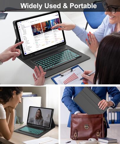 حافظة لوحة مفاتيح بإضاءة خلفية لجهاز Samsung Tab S10 Ultra/S9 Ultra/S8 Ultra مقاس 14.6 بوصة، لوحة مفاتيح قابلة للفصل لجهاز Galaxy S10 Ultra Tab حافظة ذكية مع فتحة قلم، إضاءة خلفية 7 ألوان، نحيفة ومحمولة، أسود in Kuwait
