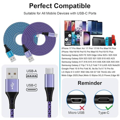 سلك شاحن iPhone 17e 17 Pro Max 3FT/2 حزمة لهاتف iPhone 17e/17/Air/17 Pro/17 Pro Max/16e/16 Pro/16 Pro Max Plus، سلك شاحن USB من النوع C 3.1 أمبير، كابل شحن سريع للسيارة iPhone 17 USB إلى USBC Carplay in Kuwait