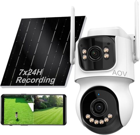 AOV 8MP Dual-Lens Solar Security Camera Wireless Outdoor，24/7 Recording, 360° PTZ，Human Detection &Auto Tracking, 9W Solar Panel & 10000mAh Battery, WiFi 6, 2-Way Audio, Night Vision for Home Security in Kuwait