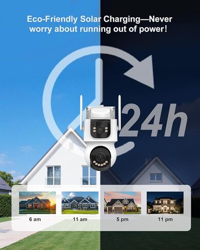 AOV 8MP Dual-Lens Solar Security Camera Wireless Outdoor，24/7 Recording, 360° PTZ，Human Detection &Auto Tracking, 9W Solar Panel & 10000mAh Battery, WiFi 6, 2-Way Audio, Night Vision for Home Security in Kuwait