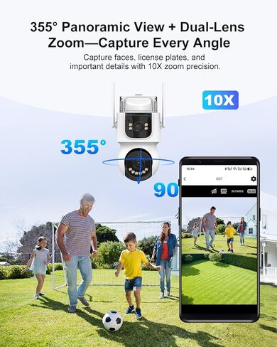 AOV 8MP Dual-Lens Solar Security Camera Wireless Outdoor，24/7 Recording, 360° PTZ，Human Detection &Auto Tracking, 9W Solar Panel & 10000mAh Battery, WiFi 6, 2-Way Audio, Night Vision for Home Security in Kuwait