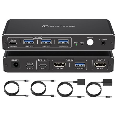 KVM Switch 1 Monitors 2 Computers 4K@60Hz USB C HDMI KVM Switch 2 Port for 1 Laptop 1 Desktop Share 1 Monitor Keyboard Mouse Hard Drives Printer Support 100W Charging for Laptop in Kuwait