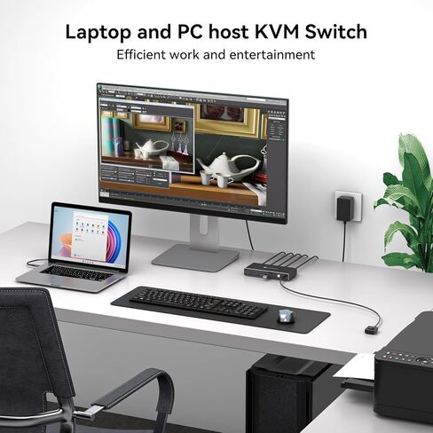 KVM Switch 1 Monitors 2 Computers 4K@60Hz USB C HDMI KVM Switch 2 Port for 1 Laptop 1 Desktop Share 1 Monitor Keyboard Mouse Hard Drives Printer Support 100W Charging for Laptop in Kuwait