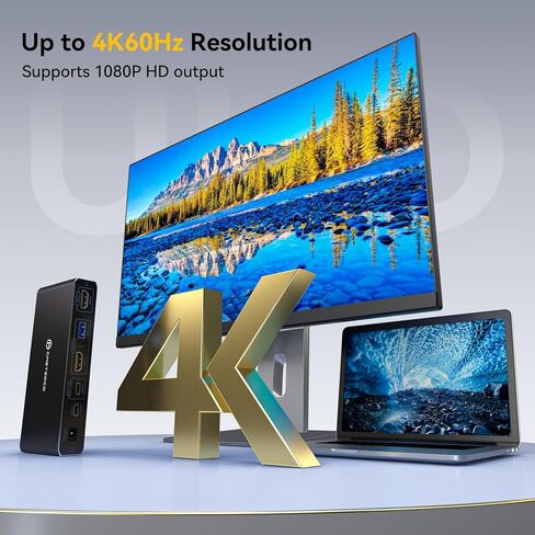KVM Switch 1 Monitors 2 Computers 4K@60Hz USB C HDMI KVM Switch 2 Port for 1 Laptop 1 Desktop Share 1 Monitor Keyboard Mouse Hard Drives Printer Support 100W Charging for Laptop in Kuwait