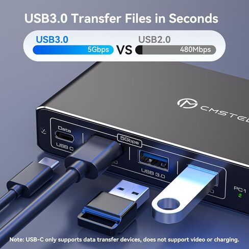 KVM Switch 1 Monitors 2 Computers 4K@60Hz USB C HDMI KVM Switch 2 Port for 1 Laptop 1 Desktop Share 1 Monitor Keyboard Mouse Hard Drives Printer Support 100W Charging for Laptop in Kuwait