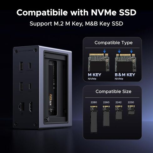 UGREEN Revodok NVMe Docking Station 10-in-1 USB-C Hub 4K@60Hz HDMI, M.2 NVMe SSD Enclosure, 10Gbps USB-C/A, 100W PD Charging, Gigabit Ethernet, SD/TF for MacBook M5, Mac mini M4, Windows Laptop in Kuwait