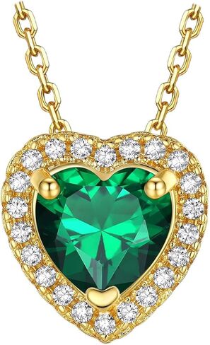Bestyle Sparkling 925 Sterling Silver Birthstone Necklaces for Women, Created Heart/ Round/ Teardrop/ Square Crystal Solitaire Pendant Diamond Necklace, Great Birthday/ Anniversary/ Wedding Gifts in Saudi Arabia