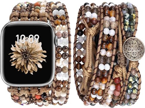 JR.DM Boho Beaded Band Women Compatible with Apple Watch 42mm(S3/2/1) 44mm 45mm 46mm 49mm Brown Stone Bracelet Adjustable Handmade Braided Strap for iWatch Series 11/10/9/8/7/6/5/4/SE 3/2/1/Ultra in Kuwait