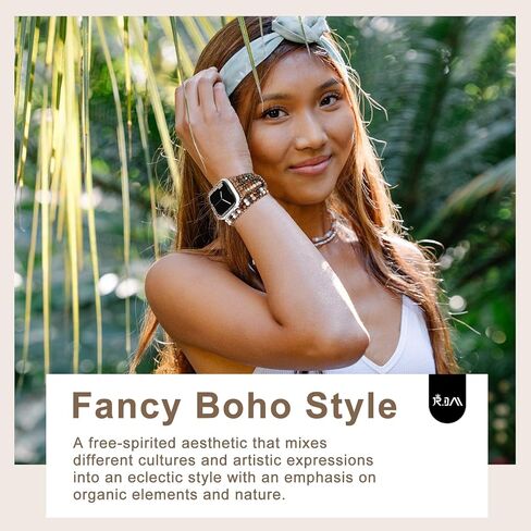 JR.DM Boho Beaded Band Women Compatible with Apple Watch 42mm(S3/2/1) 44mm 45mm 46mm 49mm Brown Stone Bracelet Adjustable Handmade Braided Strap for iWatch Series 11/10/9/8/7/6/5/4/SE 3/2/1/Ultra in Kuwait