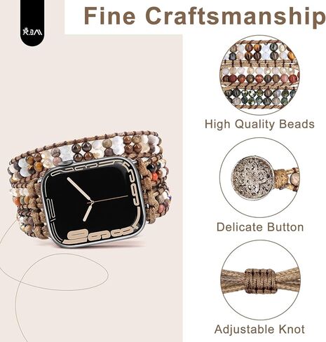 JR.DM Boho Beaded Band Women Compatible with Apple Watch 42mm(S3/2/1) 44mm 45mm 46mm 49mm Brown Stone Bracelet Adjustable Handmade Braided Strap for iWatch Series 11/10/9/8/7/6/5/4/SE 3/2/1/Ultra in Kuwait