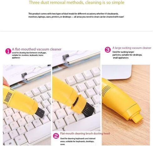 USB Mini Keyboard Vacuum Cleaner No Batteries, Portable Handheld Desktop Vacuum with Brush Attachment, Small Dust Cleaner for Laptop, Keyboard, Car Interior (Yellow) in Kuwait