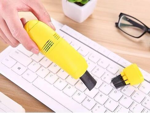 USB Mini Keyboard Vacuum Cleaner No Batteries, Portable Handheld Desktop Vacuum with Brush Attachment, Small Dust Cleaner for Laptop, Keyboard, Car Interior (Yellow) in Kuwait