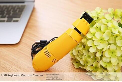 USB Mini Keyboard Vacuum Cleaner No Batteries, Portable Handheld Desktop Vacuum with Brush Attachment, Small Dust Cleaner for Laptop, Keyboard, Car Interior (Yellow) in Kuwait
