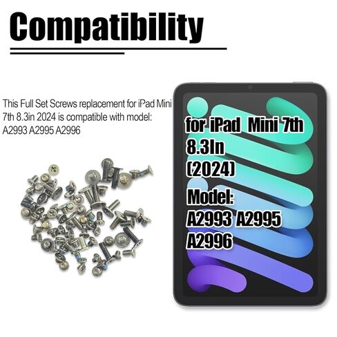 مجموعة براغي كاملة بديلة لجهاز iPad mini 7 الجيل السابع 8.3 بوصة 2024 - مجموعة إصلاح البراغي الداخلية الكاملة - متوافقة مع الطراز A2993 A2995 A2996 in Kuwait